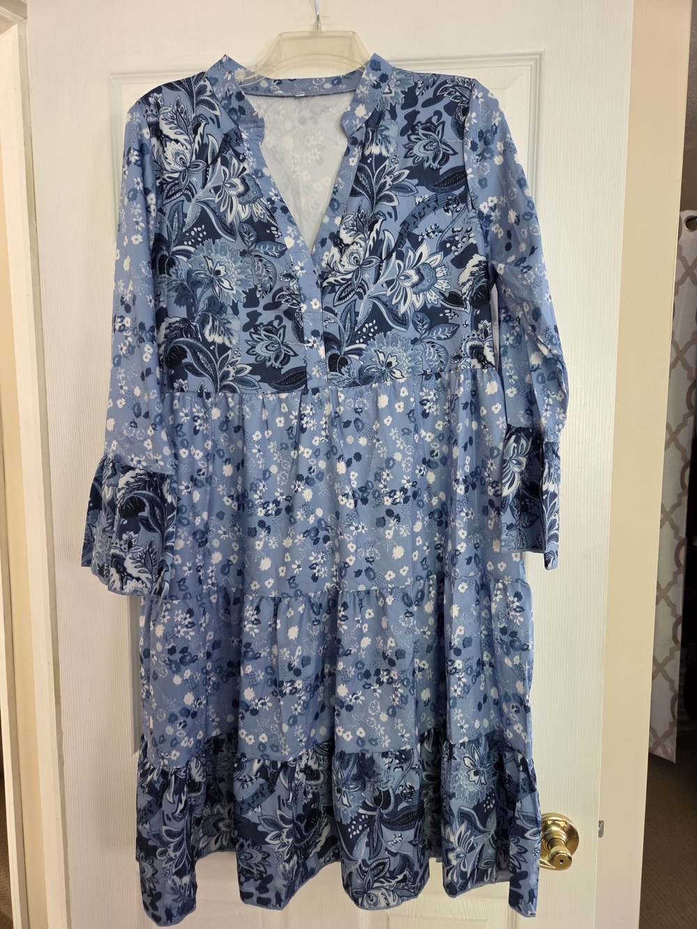 Blue Floral Tiered Mini Dress XL 12